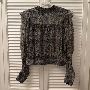 Free People Black and Gray Snake Patterned Blouse